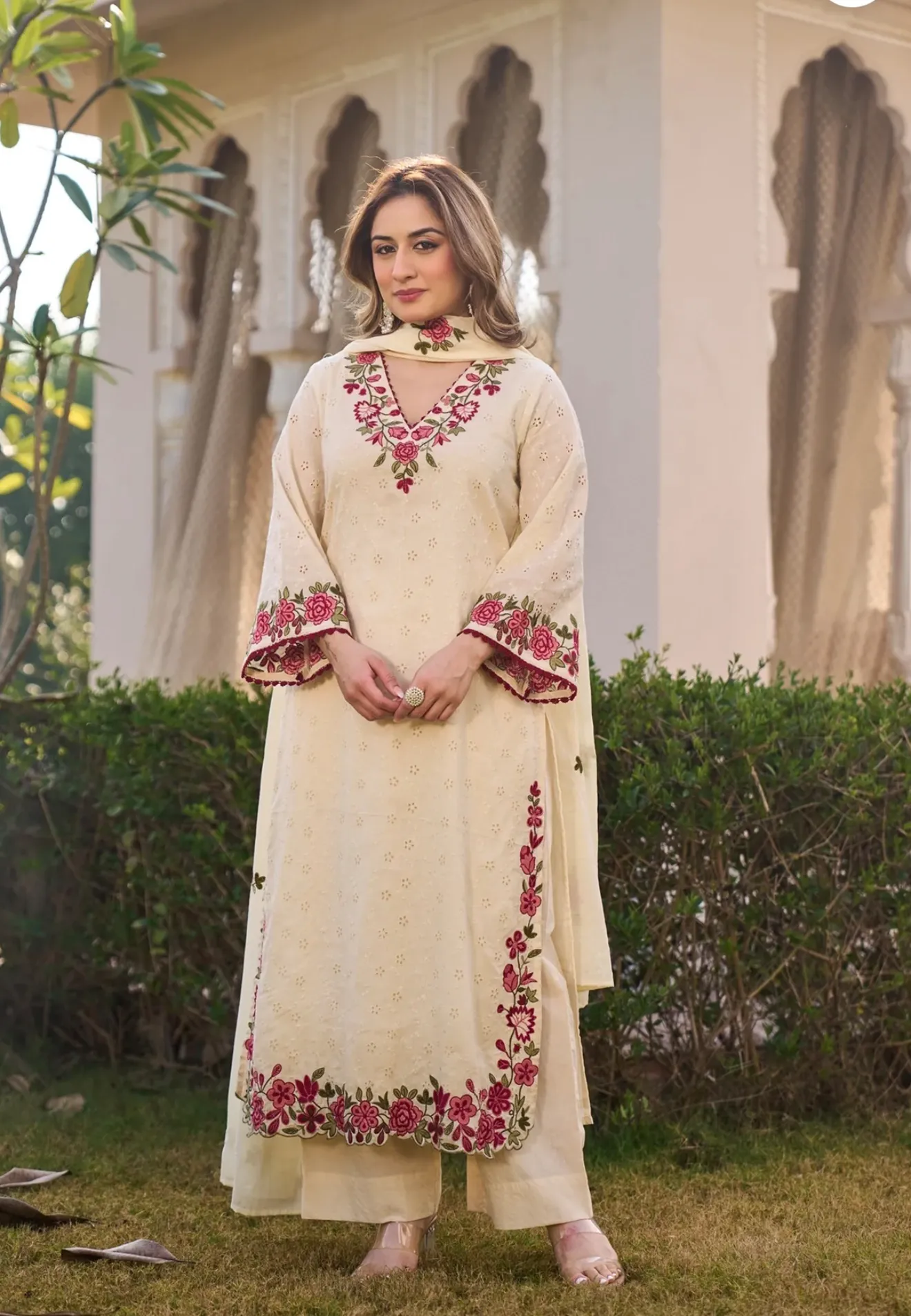 Ivory Blossom Cotton Chiffli Suit Set